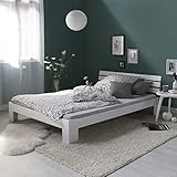 Homestyle4u 2263, Holzbett Doppelbett 140x200 mit Matratze und Lattenrost Bett Weiß Holz Kiefer Bettgestell Futonbett