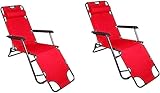 MIXMEY Leichte Sonnenliege, faltbar, Gartenstühle, 2 Stück, zusammenklappbar, Sonnenliege, Outdoor, Garten, Strand, Klappstuhl (Farbe: Rot)