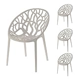 Cepewa Stuhl Design Forest 4er Set Waldmotiv Baummotiv stapelbar Gartenstuhl aus Kunststoff (1 x 4er Set Stuhl Forest grau)