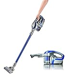 CLEANmaxx Akku-Zyklon-Staubsauger beutellos mit Akku | 2-in-1 Handstaubsauger, elektrisch rotierende Power-Rotation Düse | Energiesparen, 150 Watt [Blau/Grau]