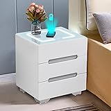 BEdaw Intelligenter Nachttisch Mit Kabelloser Aufladung, 3 Farbigen Led-Leuchten, 3 Schubladen, Kommode, Nachttisch, Nachttisch Für Schlafzimmer, Wohnzimmer, Schwarz/White