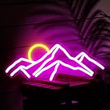 LED Mountains Neon Nachtlicht Schild, Neonschilder für Wanddekoration Rosa Neonschild Licht Berg Sonne für Zuhause Schlafzimmer Cafe Büro Geburtstag Einweihungsgeschenk Zubehör, 40 cm Höhe (Bereich)