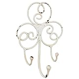 MACOSA SA81254 Hakenleiste nostalgisch 3 Haken vintage Antik-Weiß Metall Dekohaken Shabby Chic Wandhaken Kleiderhaken Wand-Dekoration Küchenhaken