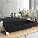 CIADAZ Luxus-Waschbecken, Aufsatzwaschbecken, Waschtisch, Aufsatzwaschtisch, Wash Basin, Badmöbel, Bathroom Sink, Rechteckig Matt Schwarz 71x38 cm Keramik