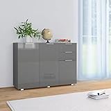 Küchenschrank im Industriestil mit 2 Schubladen und 3 Türen, Flur Wohnzimmer Sideboard aus Spanplatte mit glänzendem grauem Finish, 107 x 35 x 76 cm