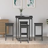 ZEYUAN 5-TLG. Bar-Set, Bartisch Mit Barhocker Set, Hochtisch Mit Stühlen Set, Esstisch Mit Stühlen, Küchentheke Mit Hocker, Sitzgruppe Küche, Grau Massivholz Kiefer