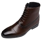 Yowablo Herrenschuhe Classic Business Lederschuhe Fashion Casual High Top Lace Up Lederschuhe mit seitlichem Reißverschluss Schuhe Herren Blau
