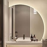 NOALED 28-Zoll-Badezimmerspiegel mit Lichtern, LED-Hintergrundbeleuchtung, unregelmäßiger Kosmetikspiegel, halbkreisförmiger rahmenloser Make-up-Spiegel, beschlagfreier Wandspiegel (Farbe: Schwarz)