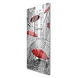 banjado® Wandgarderobe aus Echtglas/Design Garderobe 50 x 125 cm groß/Flurgarderobe mit 7 Haken/Beschreibbares Garderobenpaneel Motiv Rote Schirme