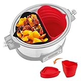 Slow Cooker Einlagen, Slow Cooker Divider Liner Fit 6 QT Topf, wiederverwendbar/auslaufsicher/Silikon-Trenneinsatz, spülmaschinenfeste Einlagen für 6 Quart Topf (rot + schwarz)