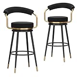 YHJZSM Barhocker in Thekenhöhe, drehbare Barhocker im 2er-Set, Hocker für die Küchentheke, Thekenhocker aus Metall mit rundem Samtsitz, Küchenhocker für die Insel (Schwarz, 2 Stück)