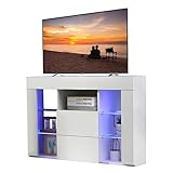 Dripex TV Board Schrank Lowboard Eckschrank Eckkommode mit LED Beleuchtung Weiß Hochglanz 100x68x40cm