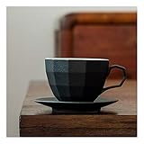 Kaffeetasse Porzellan-Teetasse und Untertasse Set Espresso-Tassen mit Untertassen 8,1 oz for Coffee Cappuccino Latte Teetasse (Color : Schwarz)