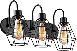 PaRfco Schwarze Metallkäfig-Wandleuchte, industrielle, rustikale Bauernhaus-Wandleuchte, 3-Licht-Wandleuchte für Badezimmer, Wandleuchte, Waschtischleuchte für Badezimmer, Schminktisch, Spiegelschr