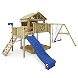 WICKEY Spielturm Klettergerüst Smart Peak mit Schaukel & Rutsche, Stelzenhaus mit Sandkasten, Kletterturm für Kinder, Kletterleiter & Spiel-Zubehör - blau