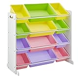 SONGMICS Kinderzimmerregal, Spielzeug-Organizer, Standregal für Kinder, mit 12 Aufbewahrungsboxen aus PP-Kunststoff, Kinderzimmer, Schule, Kindergarten, 86 x 26,5 x 78 cm, Pastellfarben, Weiß GKR04KL