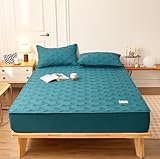 Quilted Mattress Protector Single Bed Breathable Mattress Cover 30cm Deep Washable Single Soft Breathable Fitted Sheet,Dark Green,35inchx79inch(1pcs)