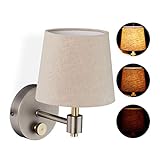 Relaxdays Wandlampe Vintage, dimmbar, Wandstrahler mit Schalter, Stoffschirm, E14, HxBxT: 23 x 15 x 21 cm, beige/silber, 10033894