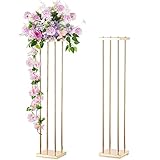 Sziqiqi 100cm Hohe Grosse Blumenvasen für Hochzeitsmittelstücke – 2 Stück Gold Vase Metall Vasen Blumenmittelstücke Geometrischer Boden Blumenständer für Event Taufe Party Hochzeitstag Empfang