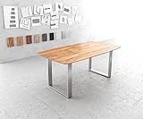 DELIFE Esszimmertisch Edge Boot Akazie Natur 180x90 Edelstahl Schmal Schweizer Kante Gestell: Edelstahl Schmal