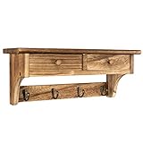 Emfogo Kleiderhaken Wandmontage, rustikale Holzgarderobe Wandhalterung Regal mit Haken, Bauernhaus Wandgarderobe mit Regal & Vintage Kleiderhaken für Eingangsbereich, Küche, Badezimmer (Braun)