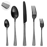 HOLIHIGH 30 teilig Besteck Set 6 Personen, Besteck Schwarz matt, Edelstahl, Spülmaschinengeeignet