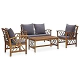 Hommdiy 4-TLG. Garten-Lounge-Set Akazienholz Massiv Gartenmöbel Lounge Bank Stuhl Tisch Gartenset Sitzmöbel Sitzgruppe Gartenbank Beistelltisch Gartengarnitur