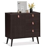 COSTWAY Kommode mit 3 Schubladen und Türen, Schrank aus Holz, Sideboard mit verstellbares Regal, Aufbewahrungskommode für Wohnzimmer, Schlafzimmer, Flur, 80 x 39,5 x 80,5 cm (Braun)