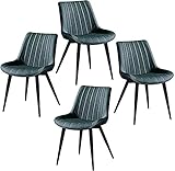 Kunstlederstühle, 4er-Set, hohe Rückenlehne, weich gepolsterter Sitz, Lederstühle mit schwarzen Metallbeinen, Stuhl für Wohnzimmer, Schlafzimmer, Balkon, Esszimmerstuhl (Farbe: Grün)