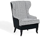 Beliani Karierter Ohrensessel in Schwarz/Weiß in Polsterbezug Einzelsessel für Wohnzimmer im Retro Stil