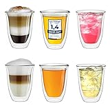 Creano doppelwandige Gläser 400ml „DG-V“, 6er Set, großes Thermoglas doppelwandig aus Borosilikatglas, Kaffeegläser, Teegläser, Latte Gläser, Doppelwandgläser