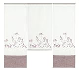 Experience by Omega Scheibengardine modern 3er Set Mini Flächenvorhang Stickerei Blumenwiese Altrosa Weiß 4044 80x90 cm