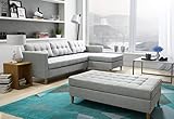 FURNIX Ecksofa NORGEN II Eckcouch mit Bettfunktion - Edle Wohnzimmersofa mit Hocker, Federkern, Holzfüßen - L-Form Sofa Links/rechts, B 220 x T 154 x H 86 cm, Bettfunktion SW 21 (grau)