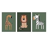 DEPORE 3-Teilig Cartoon-Zebra-Löwe Wandkunst Leinwandgemälde Kinderzimmer-Druck Bilder Giraffen-Poster Kinder Nordische Wandposter Kinderzimmer Raum Dekoration-40 * 50Cm/16 * 20 Zoll (Ungerahmt)