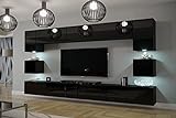 Furnitech Modernes TV Möbel mit LED Beleuchtung Schrank Wohnschrank Wohnzimmer Schrankwand Wohnwand Mediawand Nowara 1C (AN1-17B-HG20 1C, LED RGB (16 Farben))