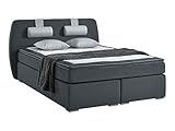 Atlantic Home Collection Boxspringbett REX, 180 x 200 cm, inklusive Topper (Härtegrad H2) und Nackenkissen, dunkelgrau