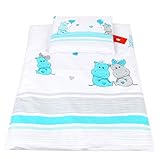BabyLux 2 TLG. Set Bezug für Kinderwagen Stubenwagen oder Wiege Garnitur Bettwäsche Kissen Decke 60 x 78 cm (108. Hippo Turkis)