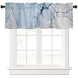 Vorhänge, Volants, abstrakte Marmortextur, blaue Stangentasche, kurze Fenstervolants, Café-Vorhang für Küche, Schlafzimmer, Badezimmer, 1 Panel, 106,7 cm B x 30,5 cm L