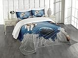 ABAKUHAUS Nebel Tagesdecke Set, Astronaut Planeten Weltraum, Set mit Kissenbezügen Waschbar, für Einzelbetten 170 x 220 cm, Blau Grau