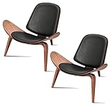 Rimdoc Mid Century Moderner Shell Lounge Stuhl, Kunstleder Wohnzimmer Sessel, skandinavische Möbel Holz Akzentstühle, Freizeit Relax Stuhl für Schlafzimmer - 2 Stück