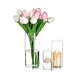 Romadedi Windlicht Glas Glaszylinder mit Boden - 3er Set Glasvase Zylinder vase Teelichthalter für Kerzen Kerzenhalter deko 10/15/20cm Hochzeit Tischdeko