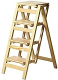 FADUNI Klappstuhlhocker/Leiter mit 4 Stufen, Haushaltsleiter aus Holz, ausziehbarer Hocker, Hochhocker, schweres Gartengerät, max. 150kg Holz 42x68x92cm