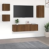 RONGQI 5-TLG. TV-Schrank-Set, Wohnwand Wohnzimmer, Anbauwand Wohnzimmer, Schrankwand Wohnzimmer, Wohnzimmer Wand, Braun Eichen-Optik Holzwerkstoff