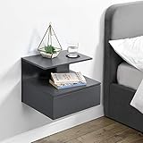 [en.casa] Wandschrank mit Schublade 40x35x31cm Wandnachttisch Nachttisch Hängeschrank Wandregal Ablage Schweberegal Dunkelgrau