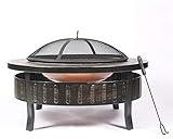 SONLED Outdoor Feuerstelle BBQ Grill, Bonfire Pit Outdoor Feuerstellen Runde Metall 32 Zoll Feuerstelle mit Basis, Funkenschutz, Bildschirm Lift Tool, Outdoor Tisch