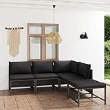 Yolola gartenmöbel Lounge Set Rattan Gartenmöbel Ecklounge Sofa Rattan Outdoor Gartenlounge Terrasse Gartensofa Eckbank Tisch Gartengarnitur Terrasse Sitzecke Eckgarnitur -Grau-5-tlg