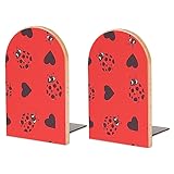 Hölzerne Bücherstützen Marienkäfer Rot Marienkäferherzen Muster Stabiler Bücherständer Holzbuchständer Für Schwere Bücher