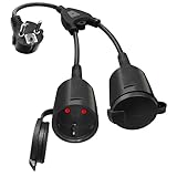 KwuLee Doppelstecker, IP44 Doppelsteckdose Aussenbereich Wasserdicht, 2 in 1 Stromverlängerungskabel, Verlängerungskabel Außen Steckdose 16A/250V mit Kinderschutzstecker für Küche, Outdoor, Garten
