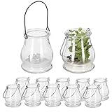 Relaxdays Windlicht, 12er Set, Glas, Silberne & Schwarze Henkel, innen & außen, Teelichthalter, 10 x 8,5 cm, transparent