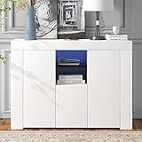 HUMNZR Moderner Hochglanz Sideboard Buffet-Aufbewahrungsschrank mit LED-Beleuchtung, 1 offenem Regal und 2 Türen, Schrank für Küche, Esszimmer und Wohnzimmer
